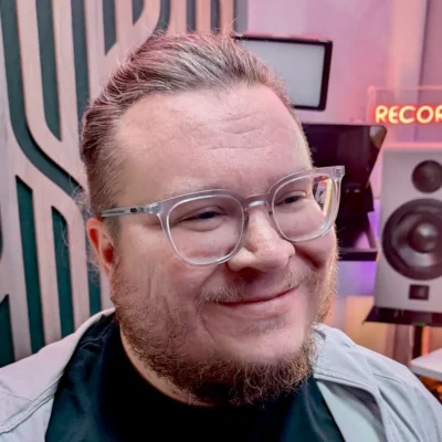 Shane Ivers, composer at Silverman Sound Studios, in his home studio